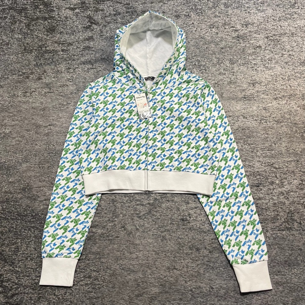 NWT Shorty Hoodie Full Zip Up‎ Cropped Womens XL Grunge Sweatshirt Vintage Y2K